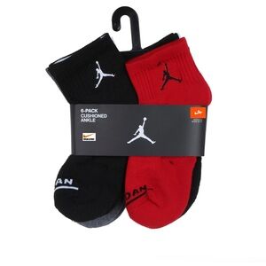 Air Jordan White, Red, Black, & Gray Quarter Socks with Jumpman Logo 6-Pack